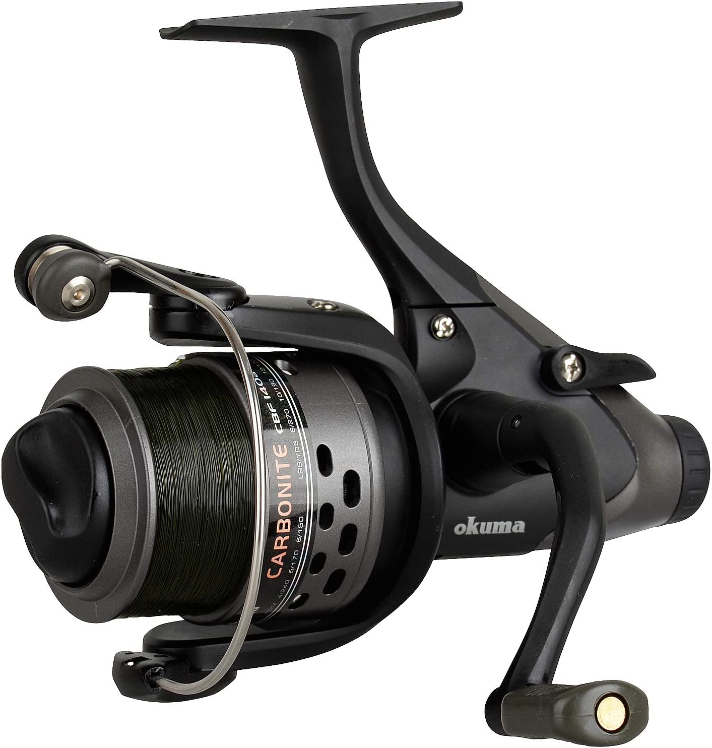 Okuma Baitfeeder Carp Fishing Reel Carbonite XP CBF-140A Pre Spooled With Line