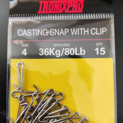 Tronixpro Casting Snap With Hook Clip Size 4 36kg 80lb