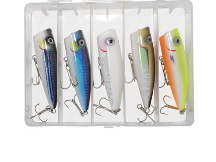Axia Popper Floating Topwater Bass Fishing Lures - 5 Lures In Box