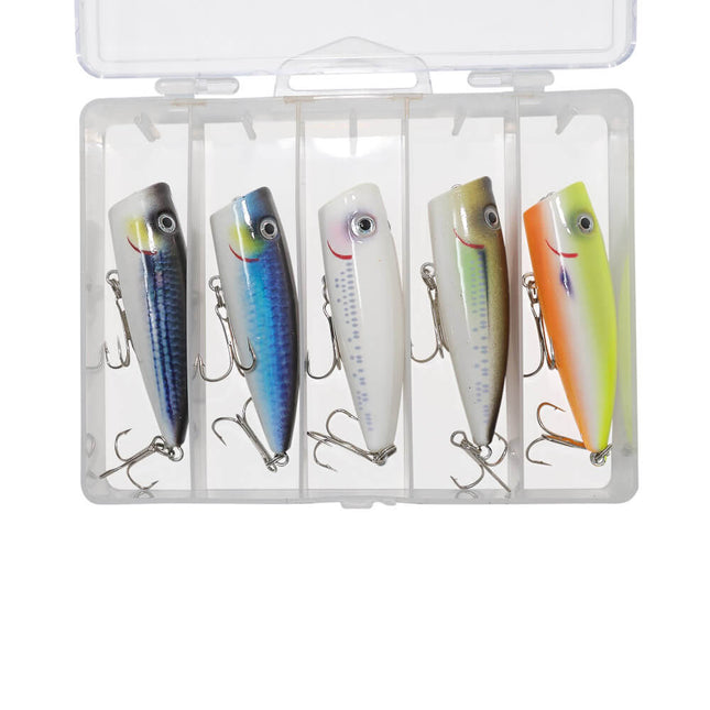 Axia Popper Floating Topwater Bass Fishing Lures - 5 Lures In Box