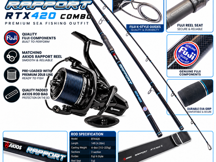 Akios Rapport RTX420 14ft – Premium Surfcasting And Beach Fishing Rod & Reel Combo Deal