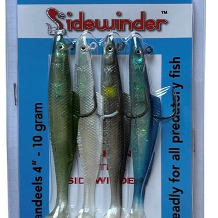 Sidewinder Lures Bass Pack Sandeel Fishing Lures 4" 4 Lures Per Pack