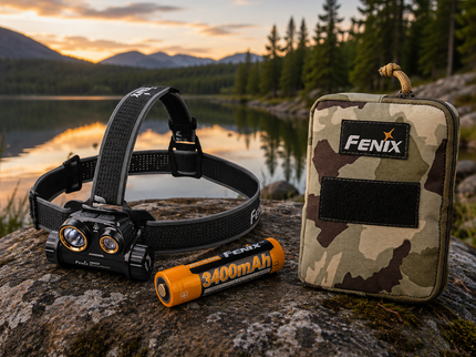Fenix HM65R Shadow Master Head Torch - Plus Spare Battery and Camo Bag