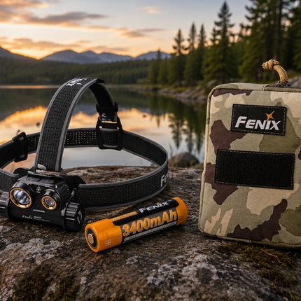 Fenix HM65R Shadow Master Head Torch - Plus Spare Battery and Camo Bag