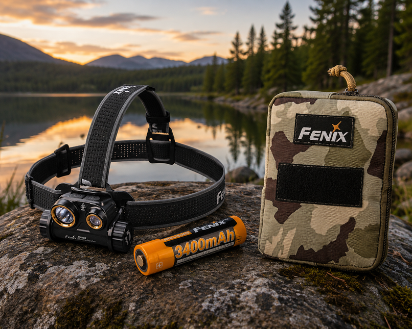 Fenix HM65R Shadow Master Head Torch - Plus Spare Battery and Camo Bag