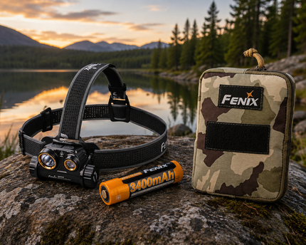 Fenix HM65R Shadow Master Head Torch - Plus Spare Battery and Camo Bag
