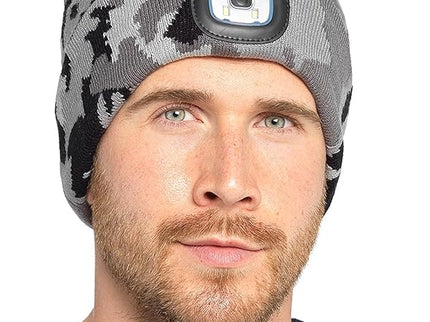Storm Ridge Grey Camo  LED Head Lamp Beanie Hat
