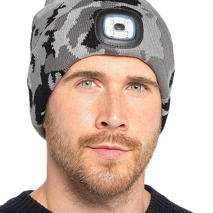 Storm Ridge Grey Camo  LED Head Lamp Beanie Hat