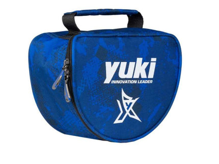 Blue bag with 'yuki' branding on a white background