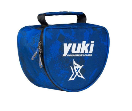 Blue bag with 'yuki' branding on a white background