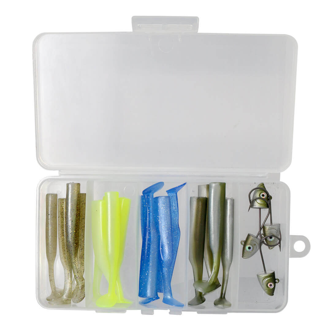 Axia Mighty Minnow Soft Fishing Lure Set With Tackle Box