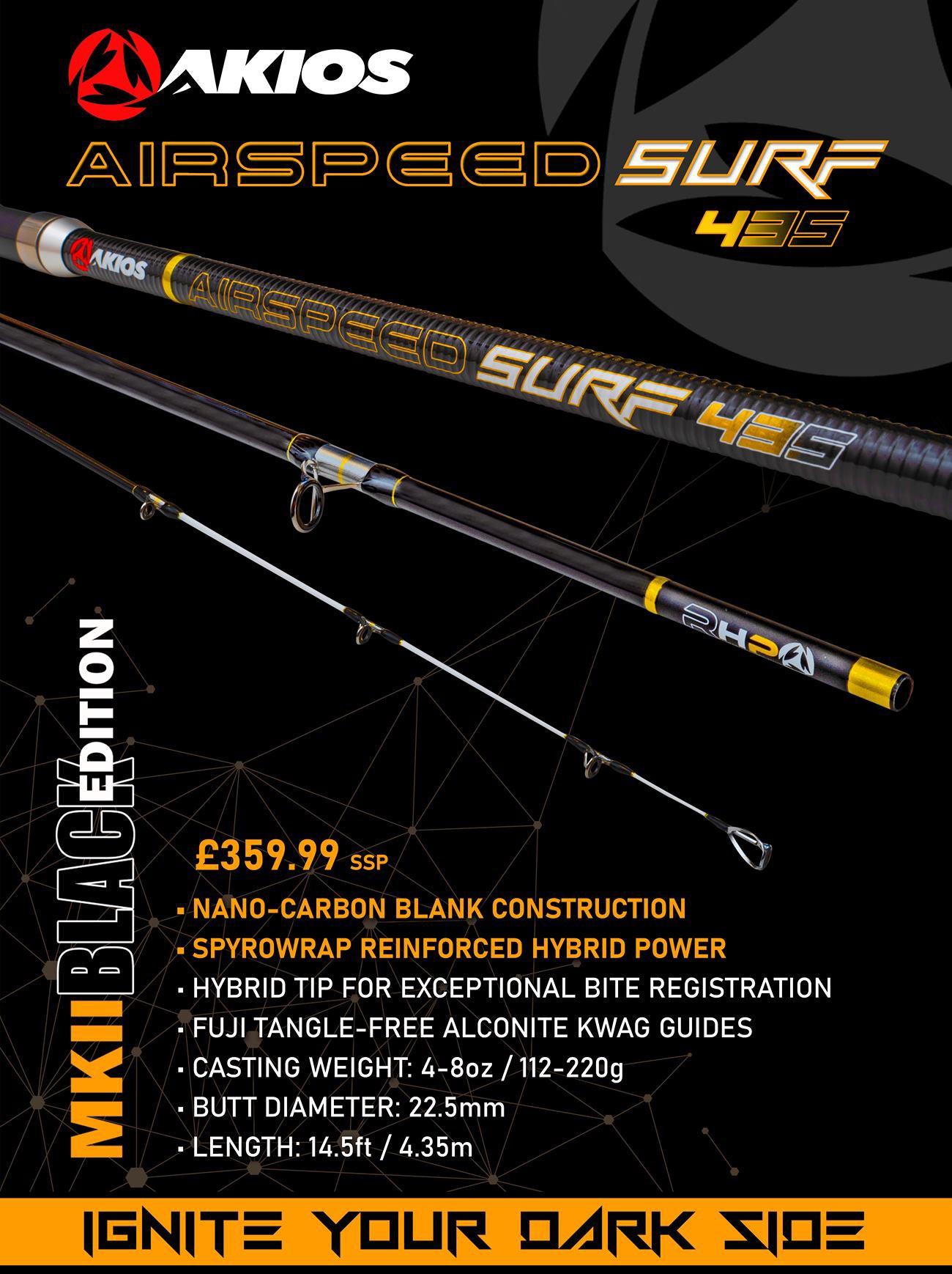 Akios Airspeed Surf 435 Fishing Rod Black Edition