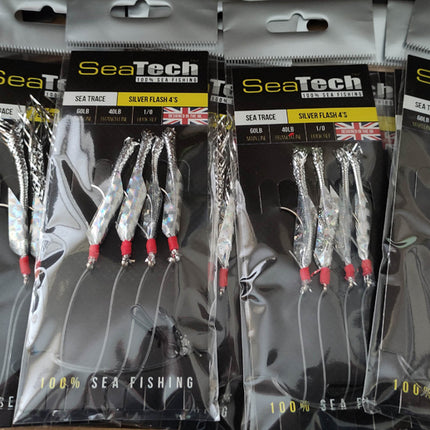 Seatech Sea Fishing Mackerel Feathers Silver Flash - 10 Rigs