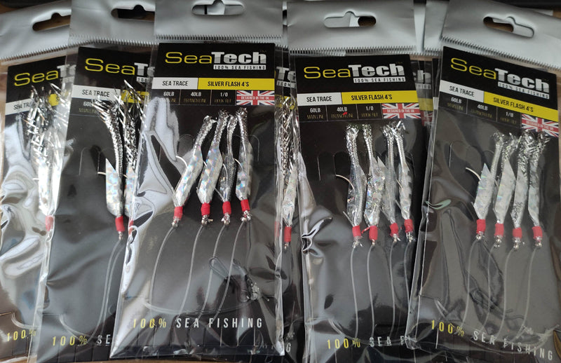 Seatech Sea Fishing Mackerel Feathers Silver Flash - 10 Rigs