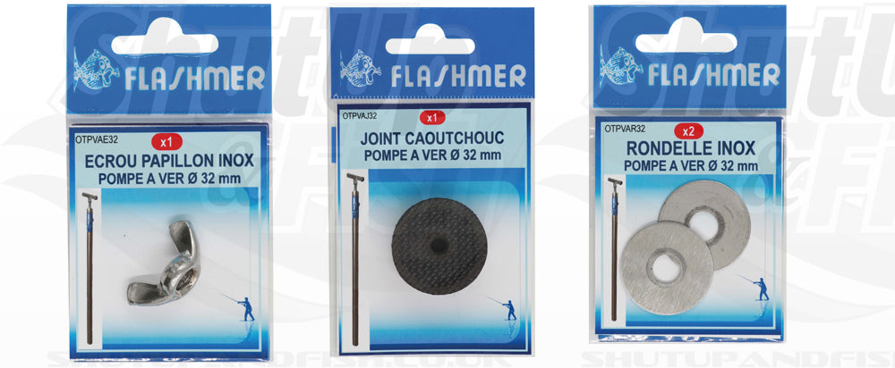 Flashmer Sea Fishing Bait Pump Spares - 50mm - 32mm - Washers Joints Wing Nuts