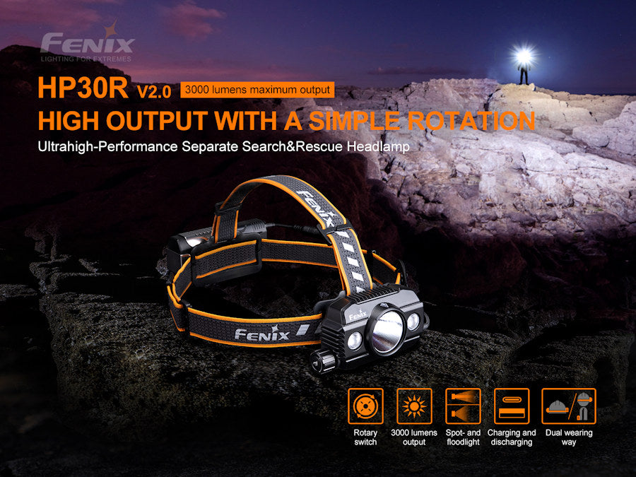 Fenix HP30R v2.0 Rechargeable Headlamp 3000 Lumens UK Warranty