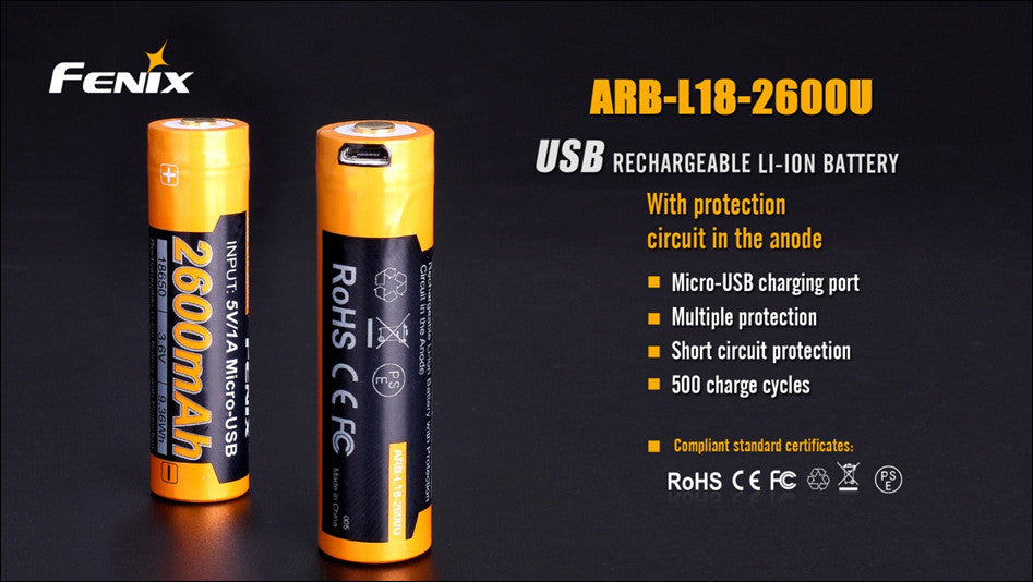 Fenix ARB-L18-2600U Micro USB 2600mAh Rechargeable Battery For HM65R Etc