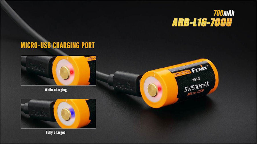Fenix ARB-L16-700UP USB 16340 Battery - High Current - USB Port Built in