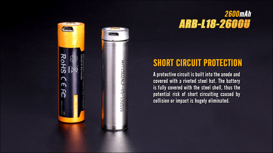 Fenix ARB-L18-2600U USB 18650 Rechargeable Battery For HM65R Etc