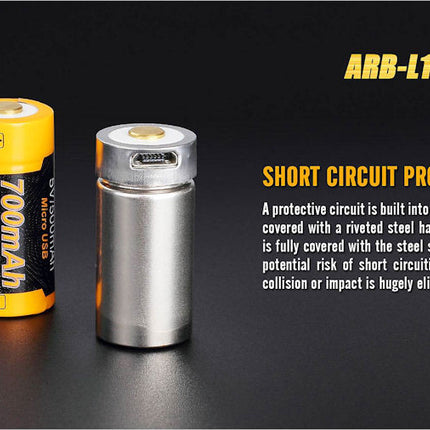 Fenix ARB-L16-700UP USB 16340 Battery - High Current - USB Port Built in