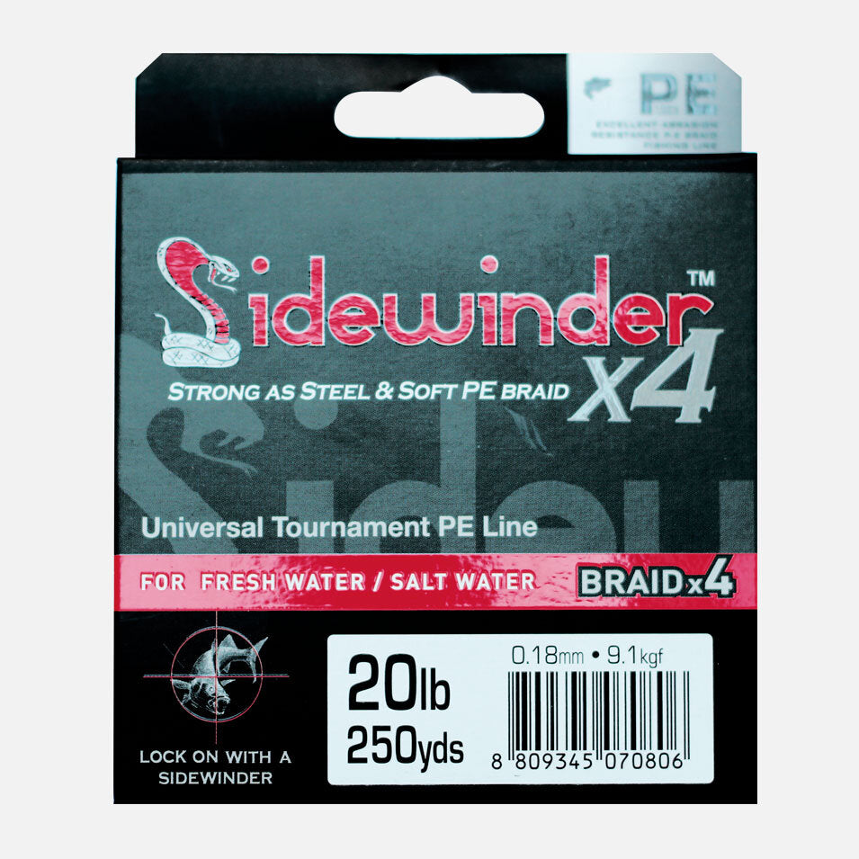 Sidewinder Silk Braid PE 4X Fishing Line 250yds Per Spool